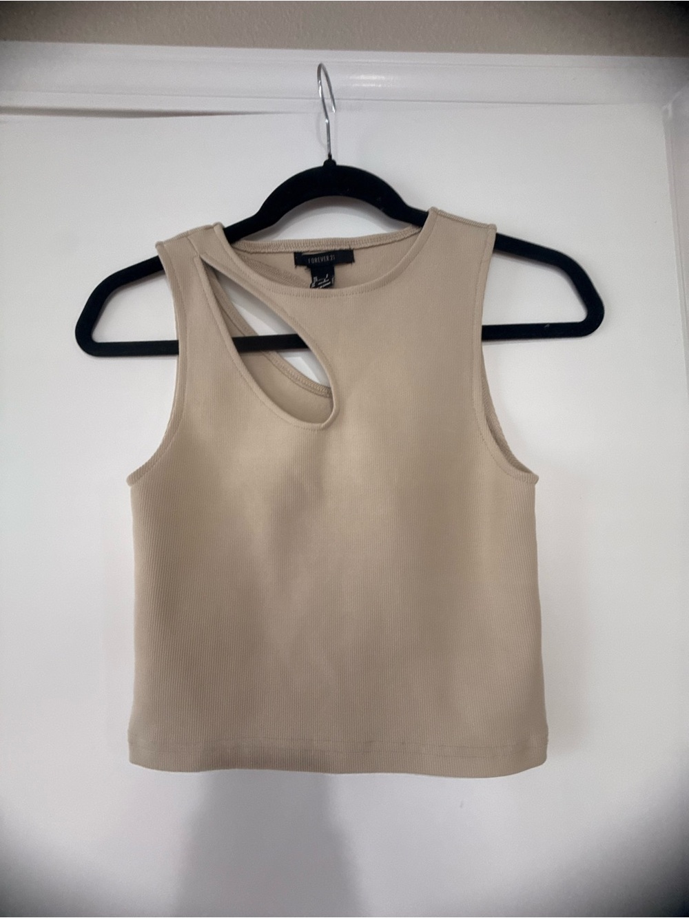 Forever 21 Beige Asymmetrical Cutout Ribbed Tank
